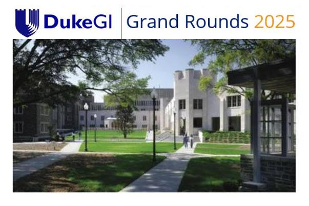 Duke GI Grand Rounds Logo Above Campus Clinic Building Picture